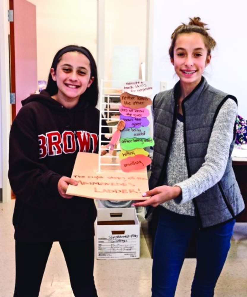 Seventh-graders Jennifer Berman and Stella Mayo. /Torat Yisrael